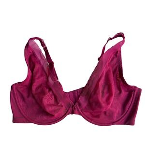 NEW Cacique Magenta Floral Lace Unlined Plunge Bra 44DD Underwire Mesh Sheer